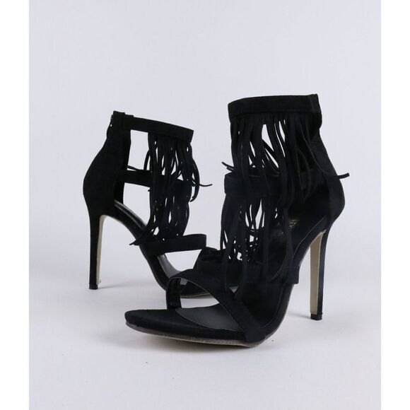 Strappy Fringe Heels  - Picture 1 of 1